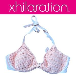 Xhilaration Pink and White Bikini Top